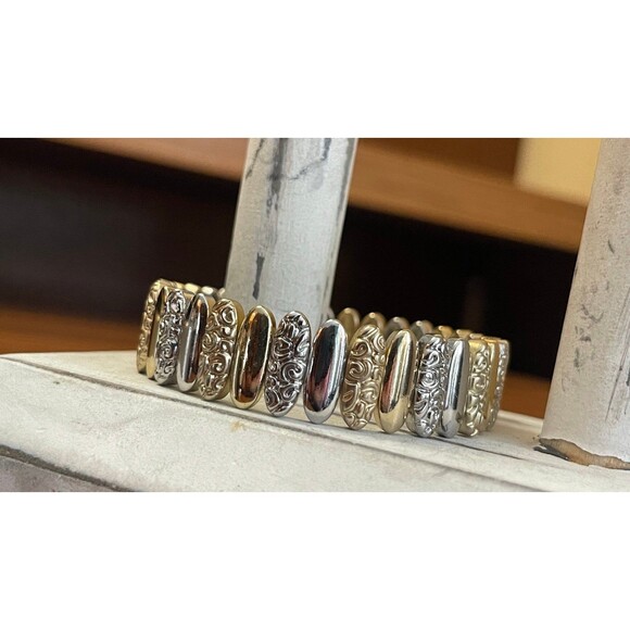Silver & gold stretch bracelet - Picture 5 of 5